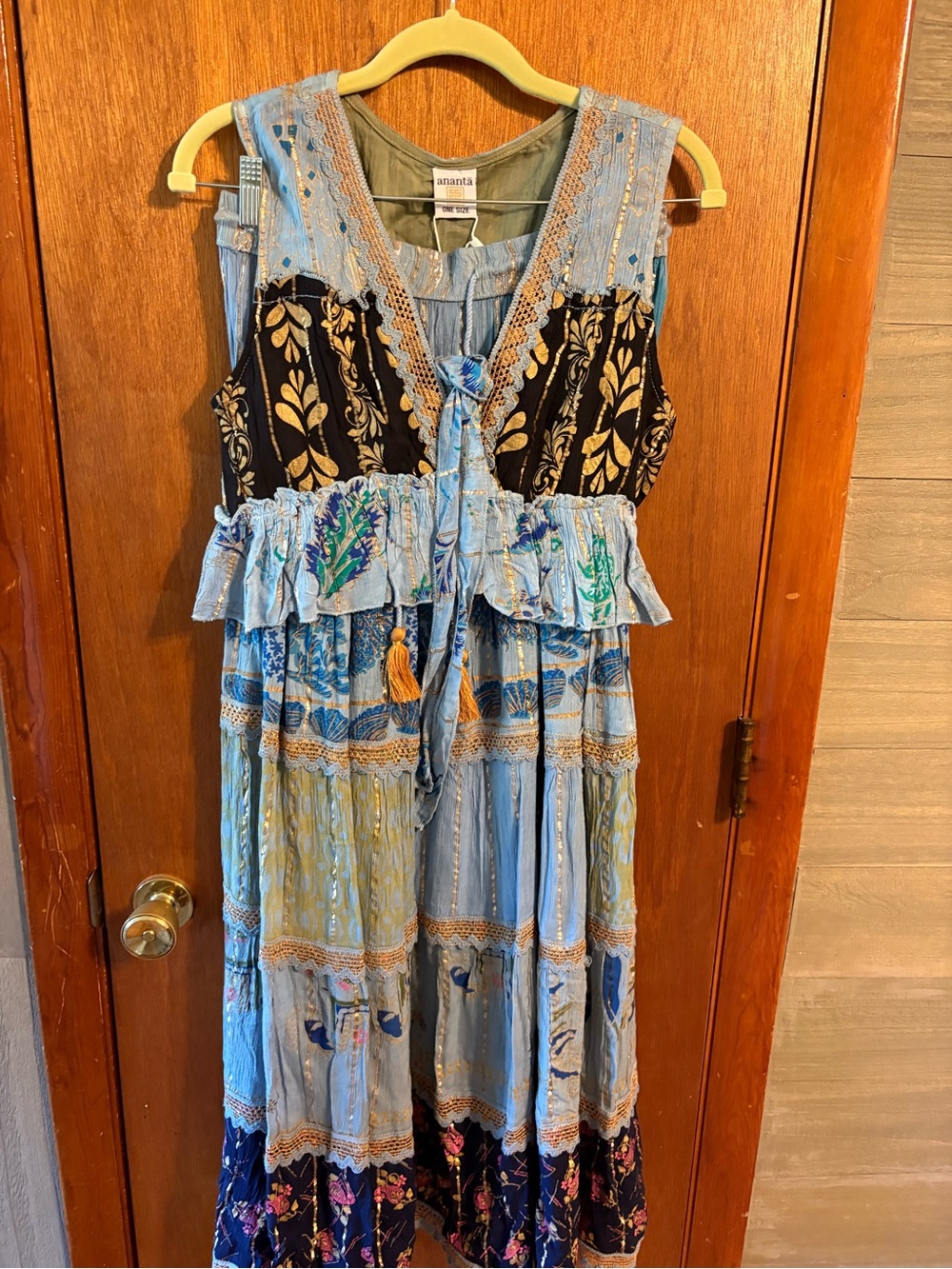 Amrita Singh Light Blue Patchwork Maxi Skirt Set with Tassel Tie